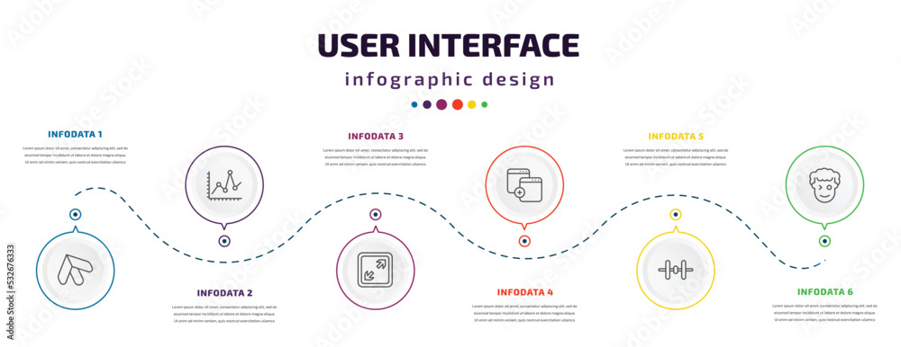 Poster user interface infographic element with icons and 6 step or option. user interface icons such as top