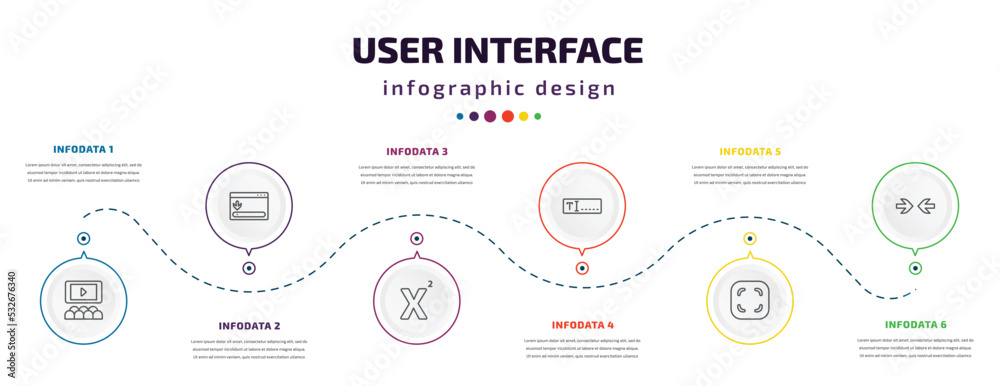 Poster user interface infographic element with icons and 6 step or option. user interface icons such as hal