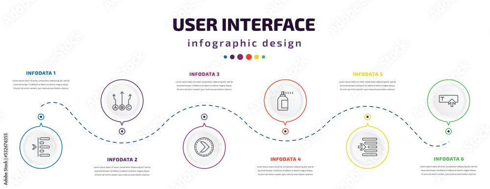 Poster user interface infographic element with icons and 6 step or option. user interface icons such as lef