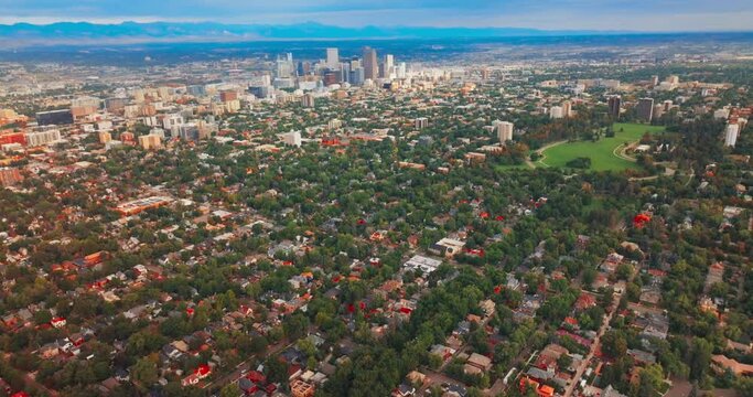 American Colorado state panorama city. Aerial view of urban Denver cityscapes.