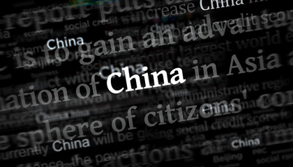 Headline titles media with China, Chinese economy and politics 3d illustration