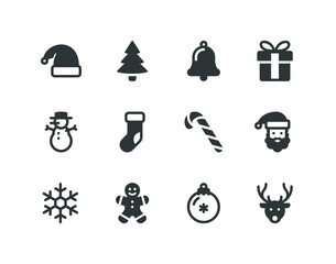 Christmas solid glyph icon set with winter related icons