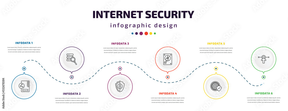 Poster internet security infographic element with icons and 6 step or option. internet security icons such 