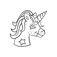 Isolated vector illustration of unicorn. Cute thin line icon for design, cover etc.