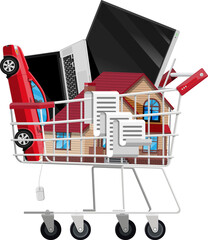 Fototapeta premium Supermarket shopping cart with goods