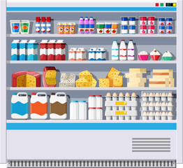 Obraz premium Showcase fridge with dairy products.