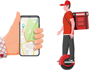 Smartphone with app and man riding monowheel © absent84