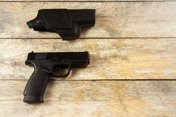 Pistol for sports shooting. Black firearm pistol