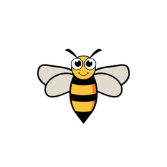 Honey bee logo cute flat style design isolated on white background