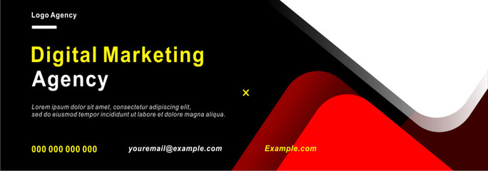 Business webinar horizontal banner template design. Modern banner design with black and white background and red frame shape. Can be used for banners, covers, and headers.