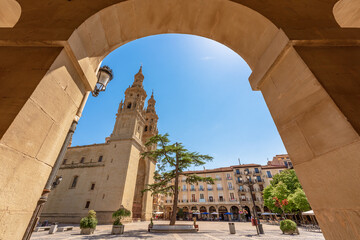 Beautiful cityscape about Logroño city in La rioja, Spain with its cathedral known as Santa María...