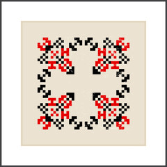 Traditional Ukrainian knitted embroidery art, ethnic mandala ornament vyshyvanka