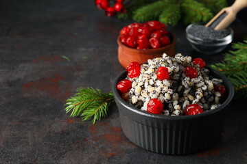 Concept of Orthodox Christmas food, Kutya, space for text