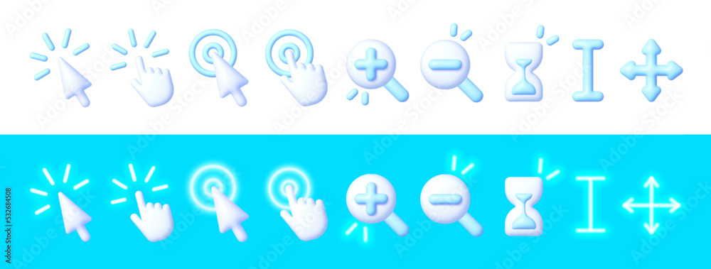 Aufkleber pointer click icons 3d vector. set of clicking cursor 3d, pointing hand clicks. mouse click cursor c