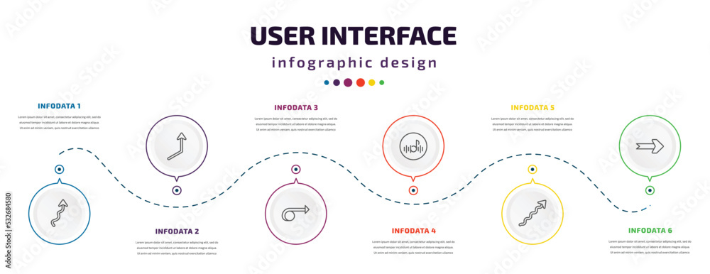 Poster user interface infographic element with icons and 6 step or option. user interface icons such as arr