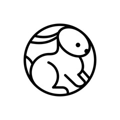Rabbit or hare logo, symbol, icon, label. Stylized linear silhouette. Bunny vector illustration.