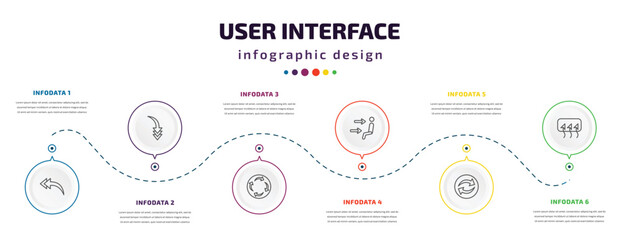 Fototapeta na wymiar user interface infographic element with icons and 6 step or option. user interface icons such as turn left only, curved downward arrow, rotating arrows, air outlet, continuous, rear window defrost