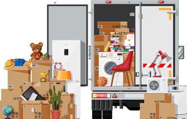 Delivery truck full of home stuff inside.