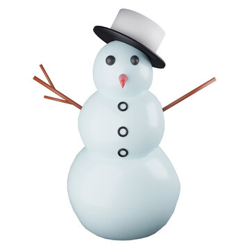 3D rendering front view snowman isolated on transparent background 2