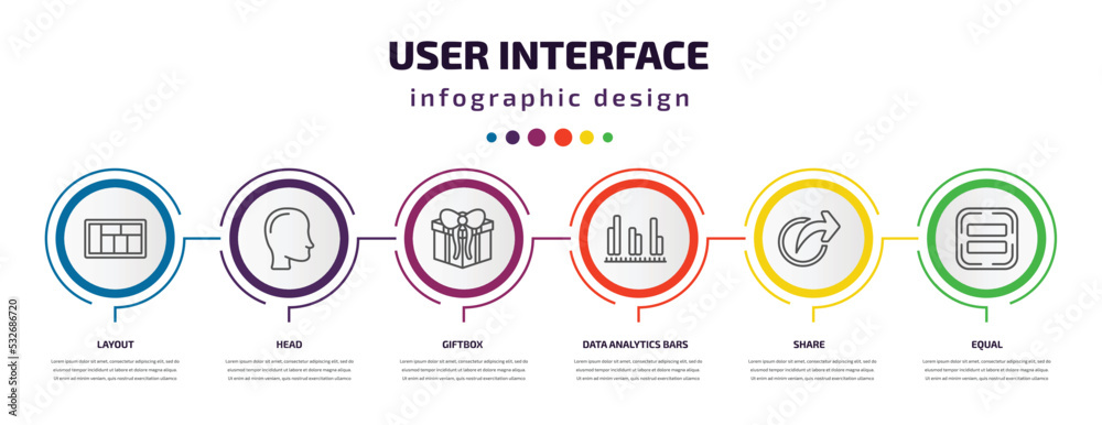 Poster user interface infographic template with icons and 6 step or option. user interface icons such as la