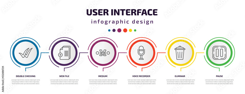 Poster user interface infographic template with icons and 6 step or option. user interface icons such as do