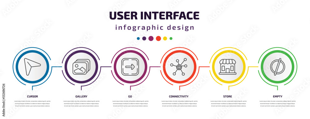 Poster user interface infographic template with icons and 6 step or option. user interface icons such as cu