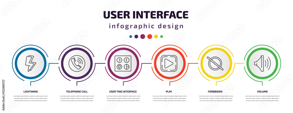 Poster user interface infographic template with icons and 6 step or option. user interface icons such as li