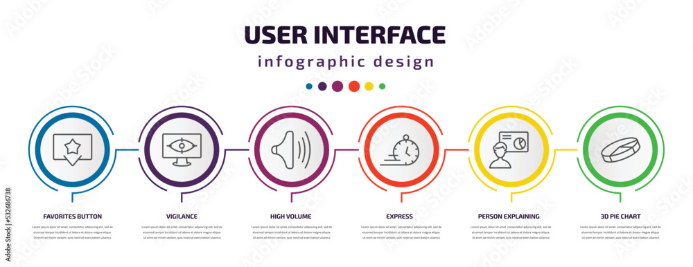 Poster user interface infographic template with icons and 6 step or option. user interface icons such as fa