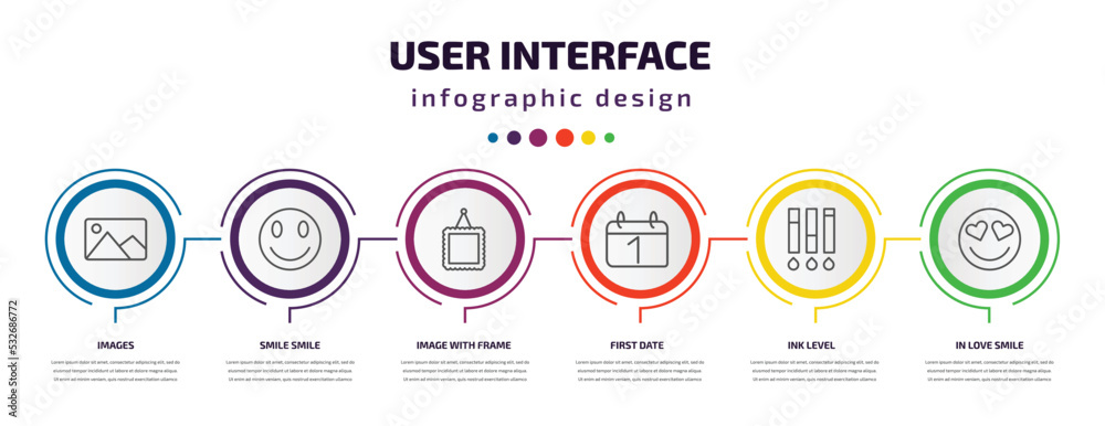Poster user interface infographic template with icons and 6 step or option. user interface icons such as im