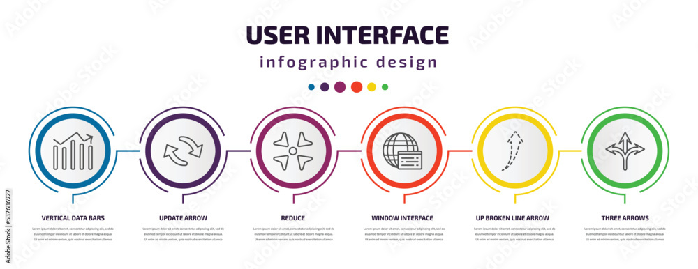 Poster user interface infographic template with icons and 6 step or option. user interface icons such as ve