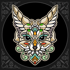 Colorful fennec fox mandala arts isolated on black background