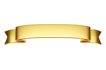 3d label ribbon. Glossy gold blank plastic banner for advertisment, promo and decoration elements. High quality isolated render