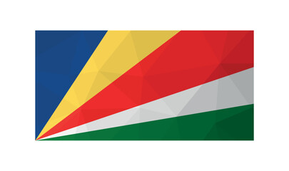 Vector illustration. Official symbol of Seychelles. National flag in multi colors. Creative design in low poly style with triangular shapes. Gradient effect