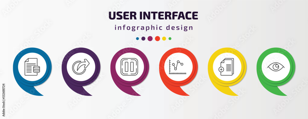 Poster user interface infographic template with icons and 6 step or option. user interface icons such as da