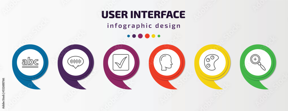 Poster user interface infographic template with icons and 6 step or option. user interface icons such as lo