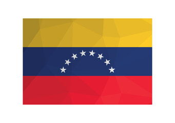 Vector illustration. Official symbol of Venezuela. National flag with white stars on yellow, blue, red stripes. Creative design in low poly style with triangular shapes