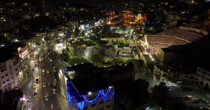Aerial footage on a busy boulevard downtown Amman.