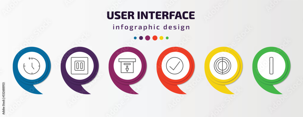 Poster user interface infographic template with icons and 6 step or option. user interface icons such as an