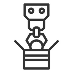 Robot loader is immersed in a cardboard box - icon, illustration on white background, outline style