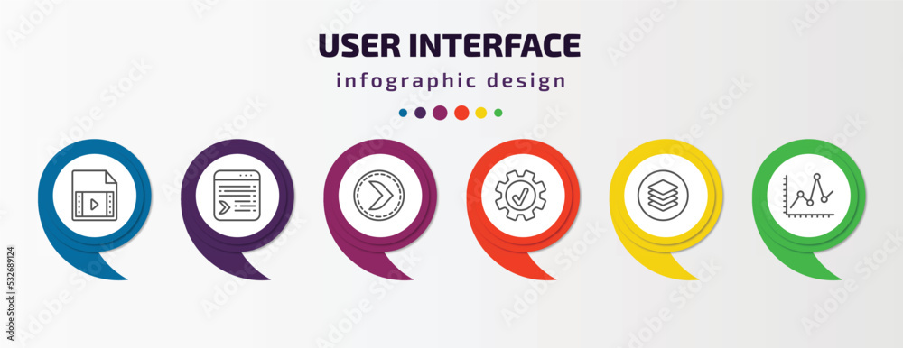 Poster user interface infographic template with icons and 6 step or option. user interface icons such as vi