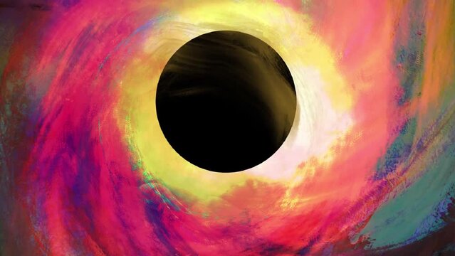 Black hole consumes galaxy, hand-drawn digital 2d animation