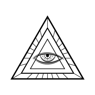 Eye of Providence , All seeing eye of god in triangle mysterious magic tattoo on white background black icon flat vector design.