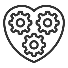 Gears in the heart, mechanical heart - icon, illustration on white background, outline style