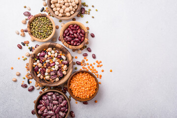 Bright set of different legumes for healthy nutrition