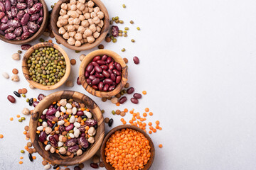 Bright set of different legumes for healthy nutrition