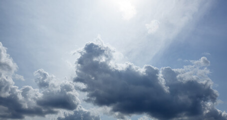 Fototapeta premium Dramatic black cloud before rainy. Beautiful cloudscape over horizon, sky