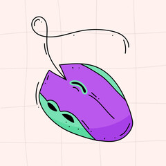 Hand drawn illustration of a computer mouse in the style of 90's 80's on a checkered background