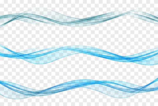Vector collection of soft blue waves. Abstract smooth soft dividing lines, trendy headers or footers