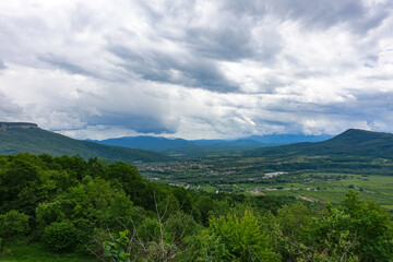 View of the Lago-Naki plateau in Adygea. The Caucasus Mountains. Russia 2021