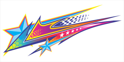 Racing background vector design with unique bright colored stripes pattern and stars
